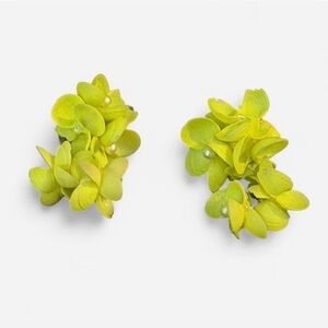 Vintage Lime Green Seashell Floral Screw-On Earrings, 1950s–60s